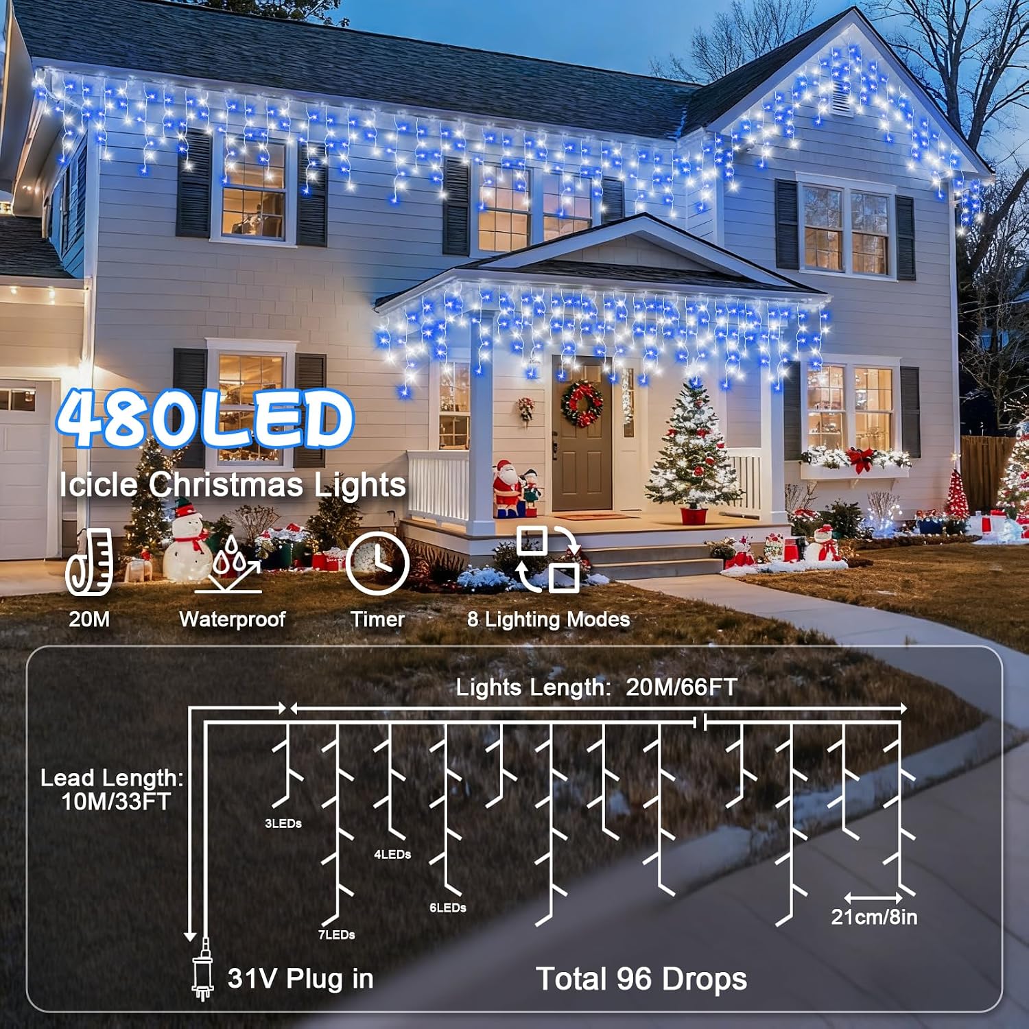 Detalle 2 de cshare Icicle Lights Outdoor 20M 480 LEDs