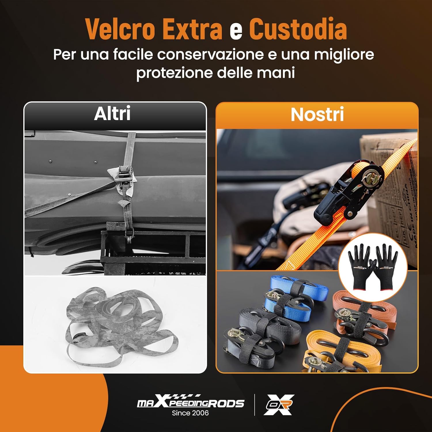 Detalle de maXpeedingrods set di 4 cinghie di fissaggio a cricchetto da 4,5 m con ganci a S e sicurezza fino a 997 kg (EN 12195-2) – Rosso