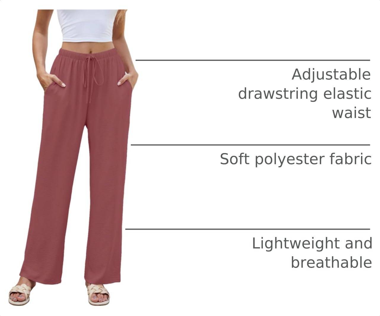 Detalle de YSYOKOW Women's Wide-Leg Pants in Crinkle-Textured Fabric
