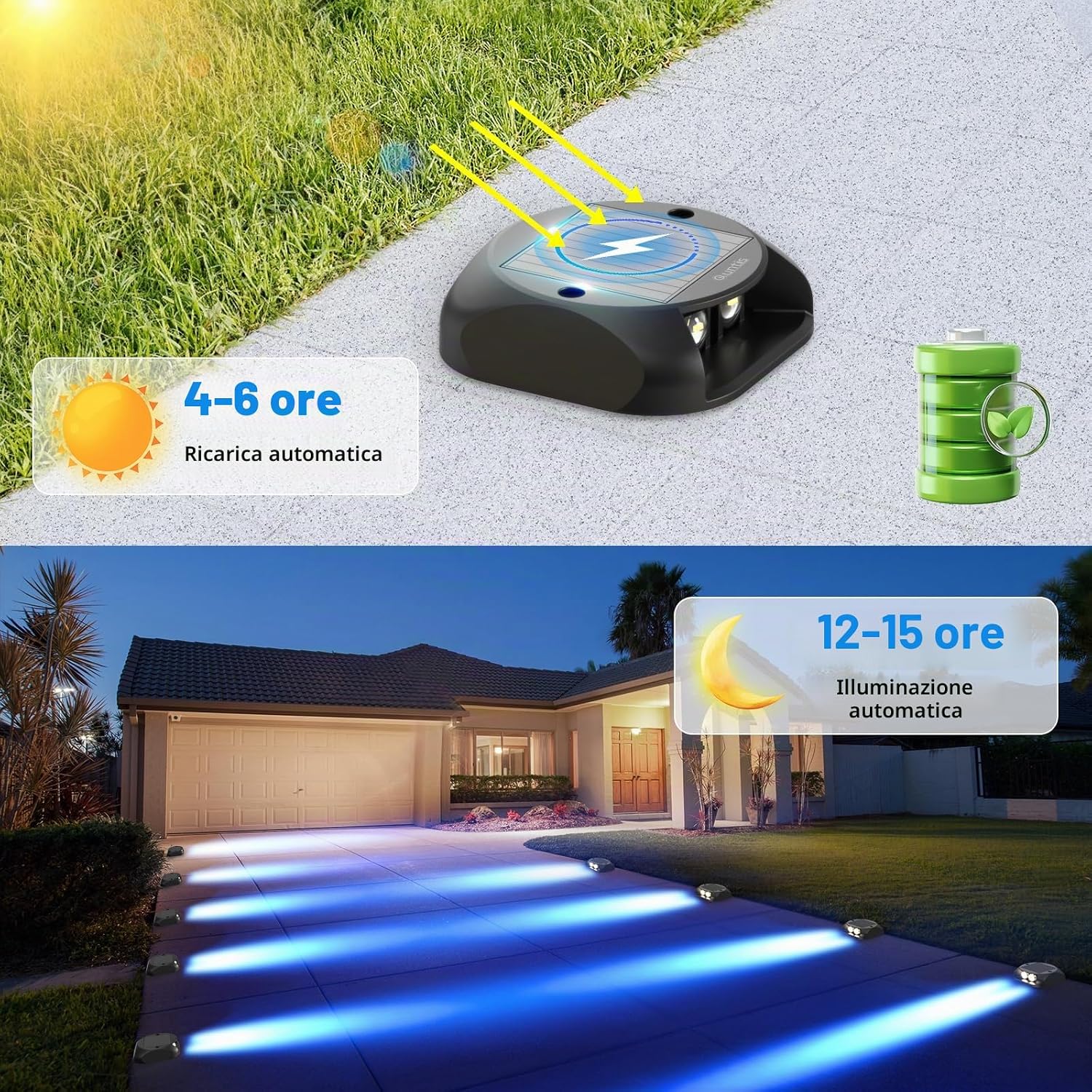 Detalle de Quntis 4 Pezzi Faretto Segnapasso Esterno Solare – Luce Blu, IP65, Visibilità 500 m