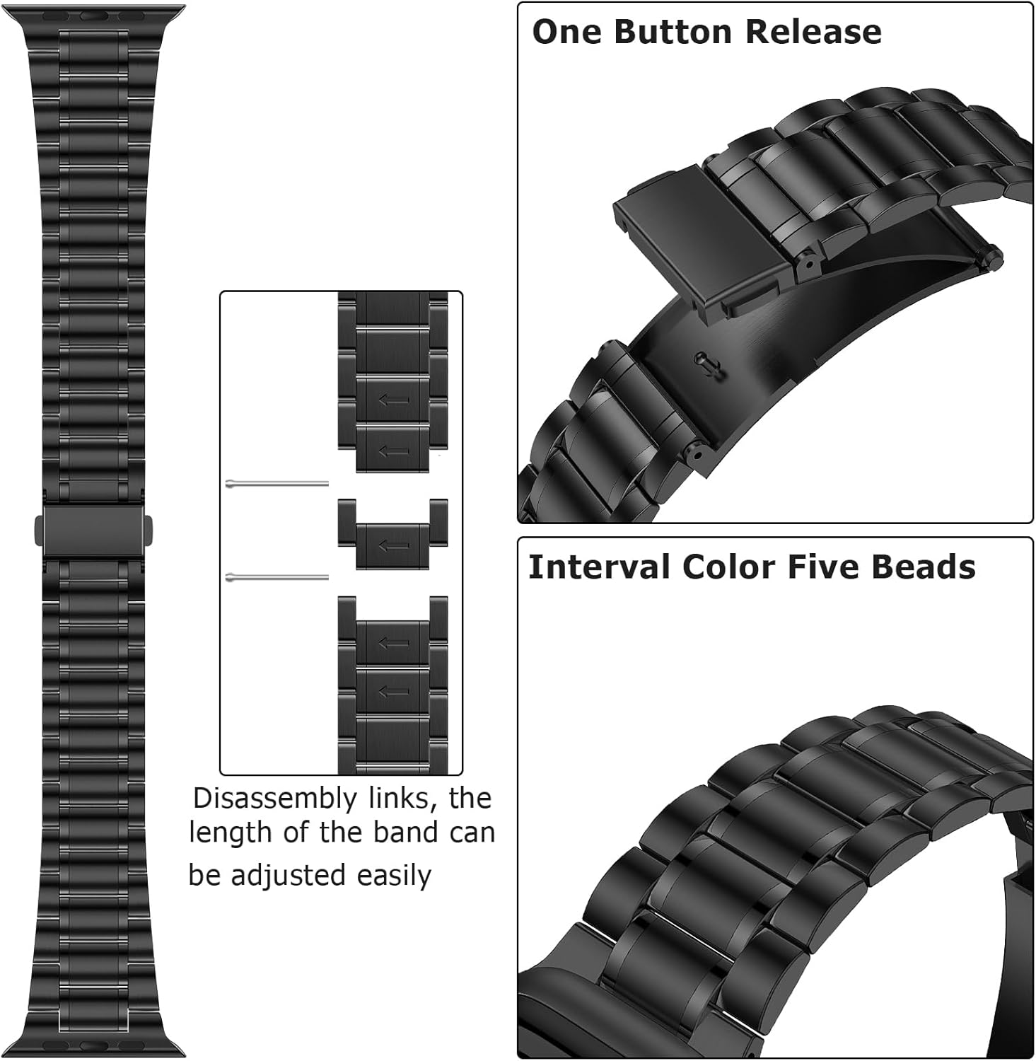 Thumbnail 5 de Anlinser Five-Link Stainless Steel Apple Watch Strap (38–42mm) – Black