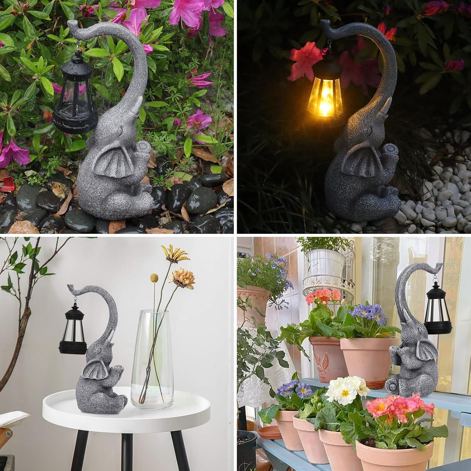 Thumbnail 6 de RICHIE Solar Elephant Statue Garden Ornament with Warm LED Lantern Lights