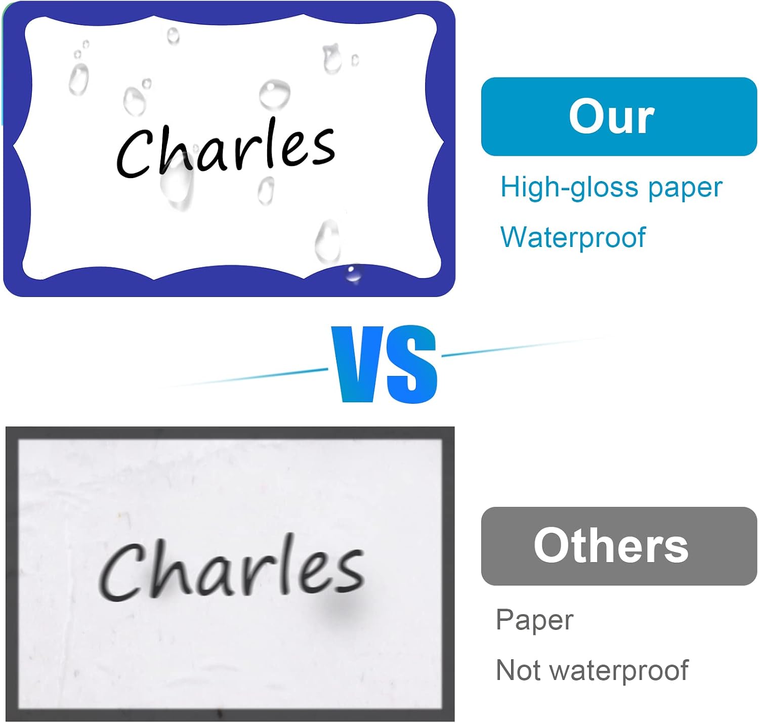 Detalle de Utron TF004 Name Tag Stickers, 3in x 2in White Labels with Blue Border