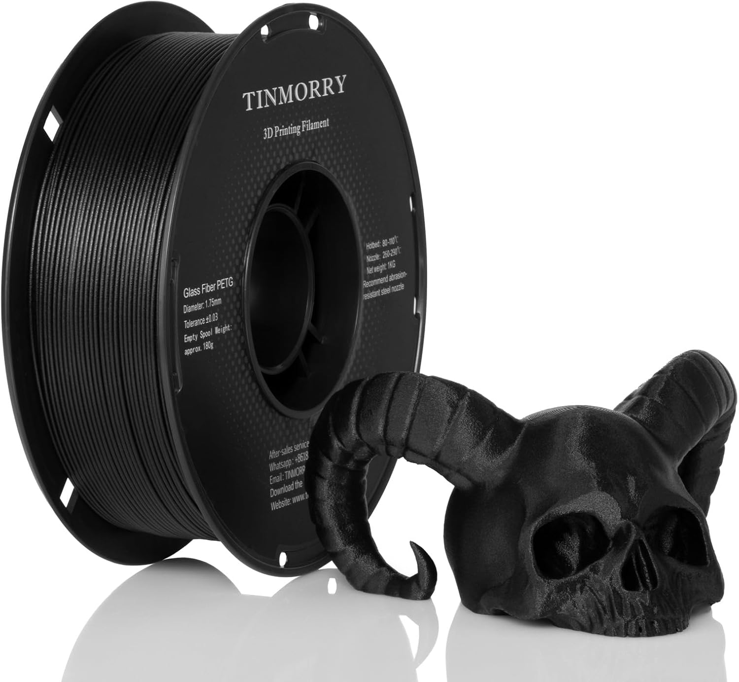 TINMORRY glasfaserverstärktes PETG Filament 1,75 mm (PETG-GF), frostschwarz, 1-kg-Spule