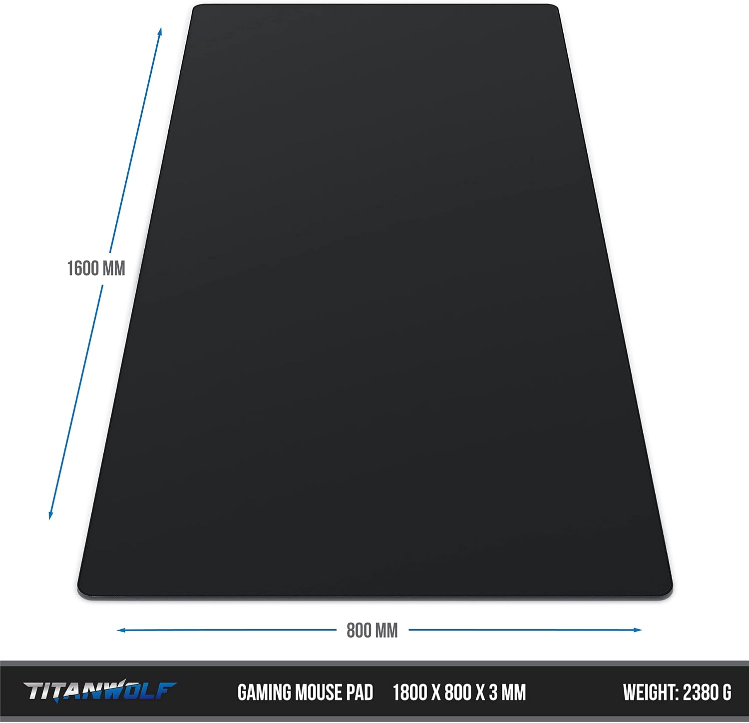 Detalle 2 de TITANWOLF Extra Large Gaming Mouse Mat 1600x800mm (XXL/desk pad) – Black non-slip XXL mouse & keyboard mat