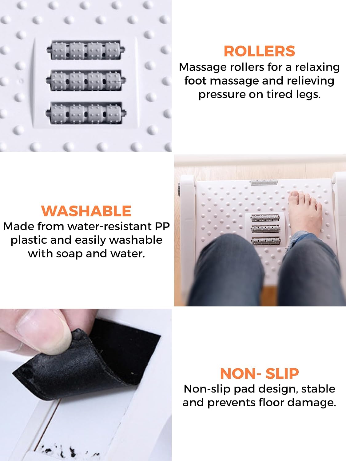 Detalle de MAGIC SELECT R6210 ergonomische voetensteun, 6 hoogtes en massagefunctie