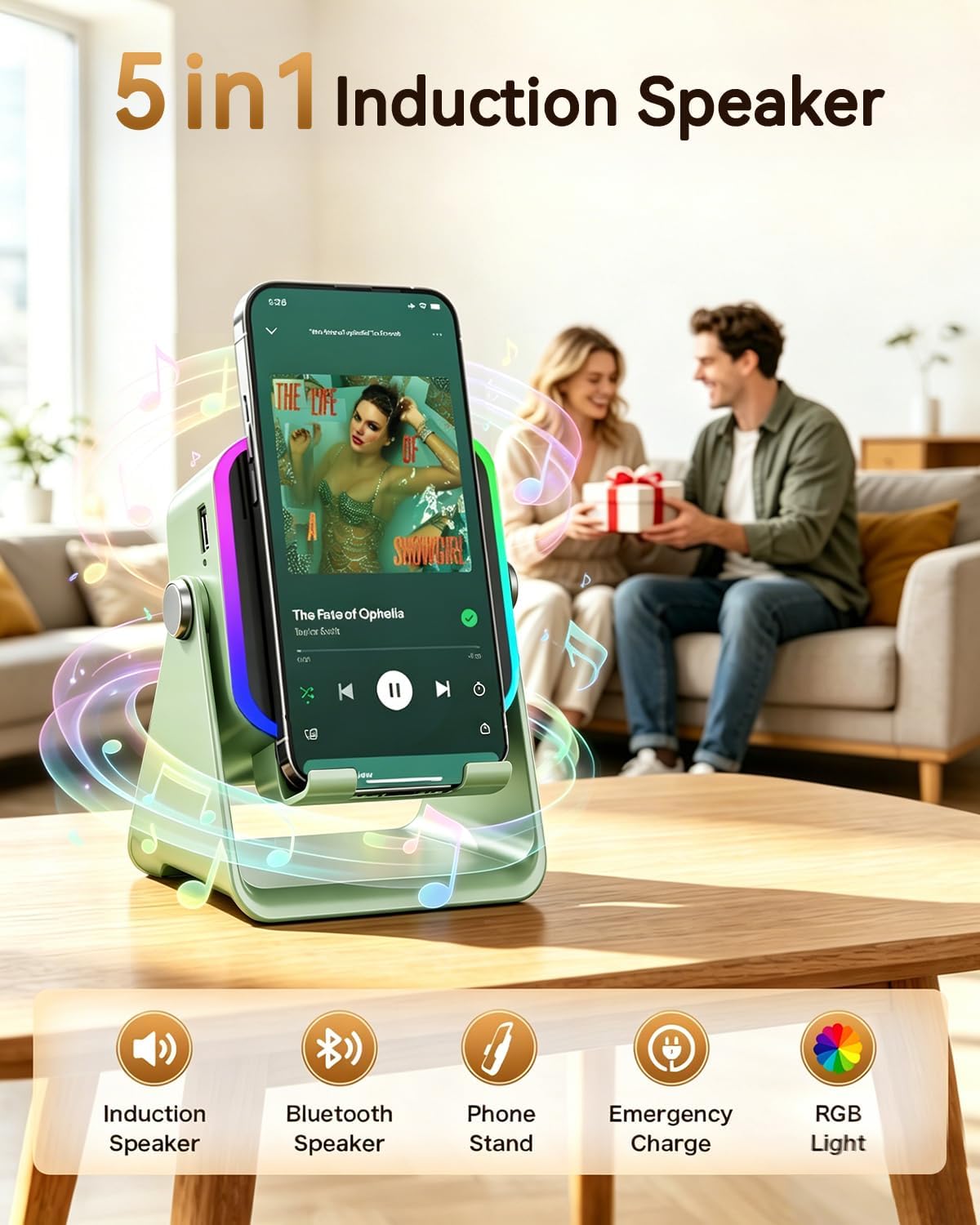 Detalle 2 de MILOUZ ZJ-028 5-in-1 Bluetooth Speaker with Adjustable Phone Stand and RGB Light