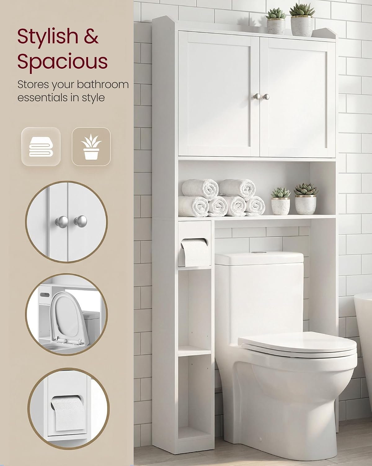 Thumbnail 6 de VASAGLE over-the-toilet storage shelf, 7.9 x 31.1 x 66.9 inches