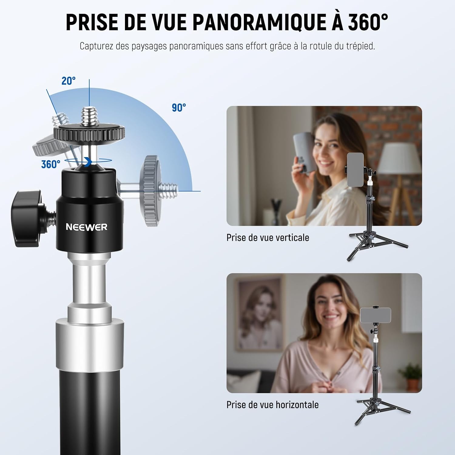 Detalle 2 de NEEWER Trépied pour webcam de bureau avec support téléphone (vis 6,35 mm) pour streaming et vidéoconférence