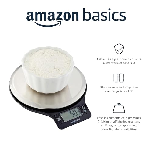 Thumbnail 1 de Amazon Basics Balance de cuisine numérique en acier inoxydable – LCD, 5000 g, sans BPA, piles incluses