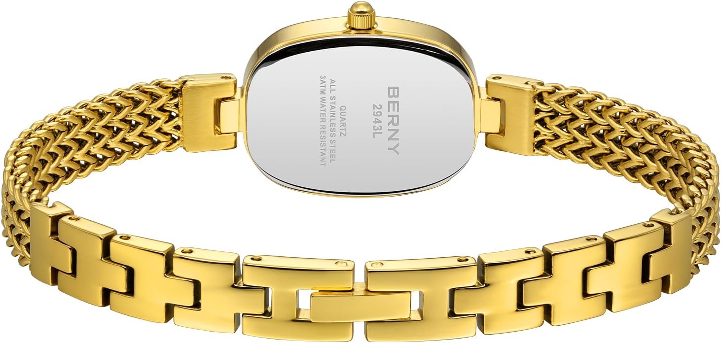 Thumbnail 3 de BERNY Gold Damen-Quarzuhr mit unregelmäßigem quadratischem Zifferblatt – wasserresistent (3ATM)