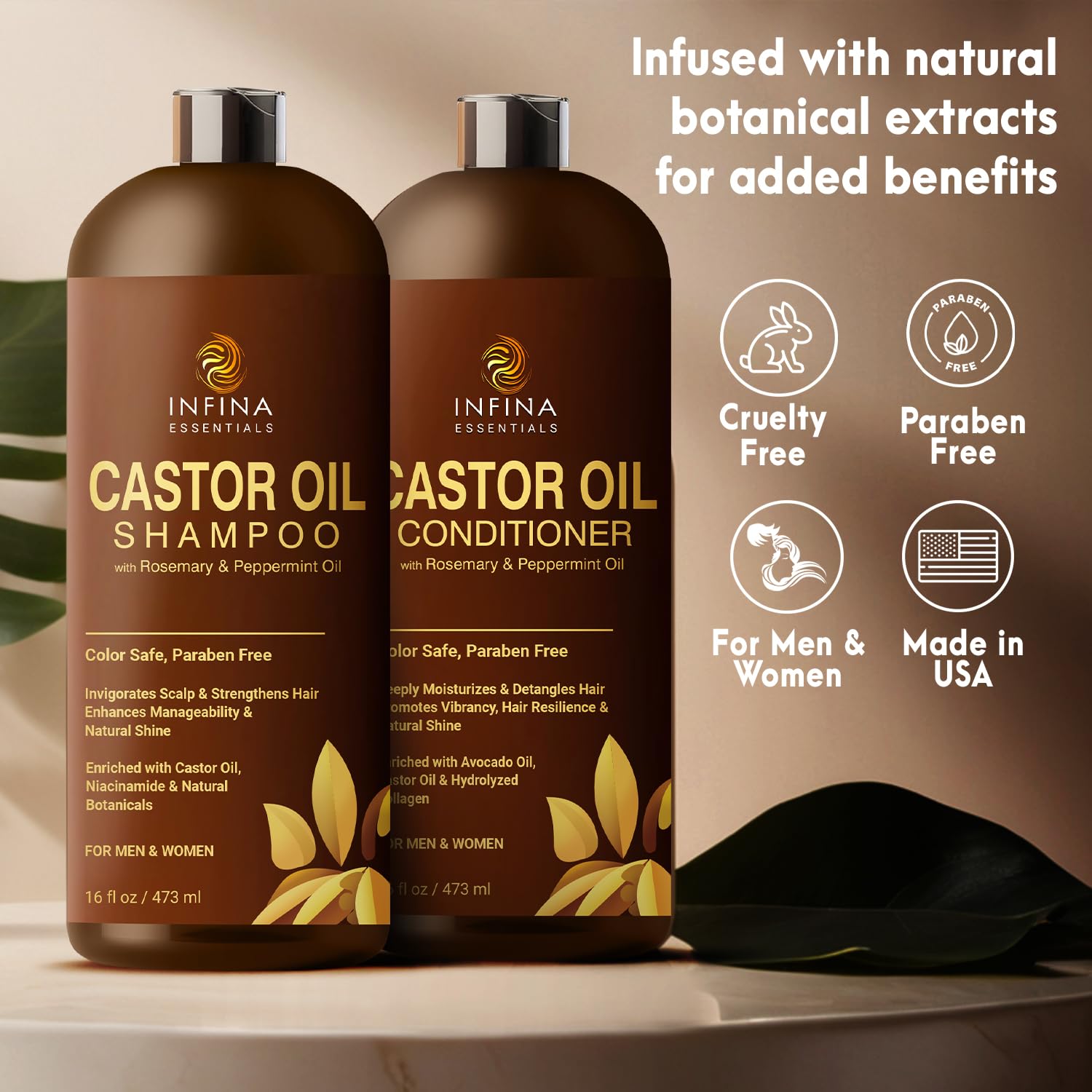 Thumbnail 4 de Castor Oil Shampoo and Conditioner Set with Rosemary & Peppermint Oil (16 fl oz) for Hair Growth