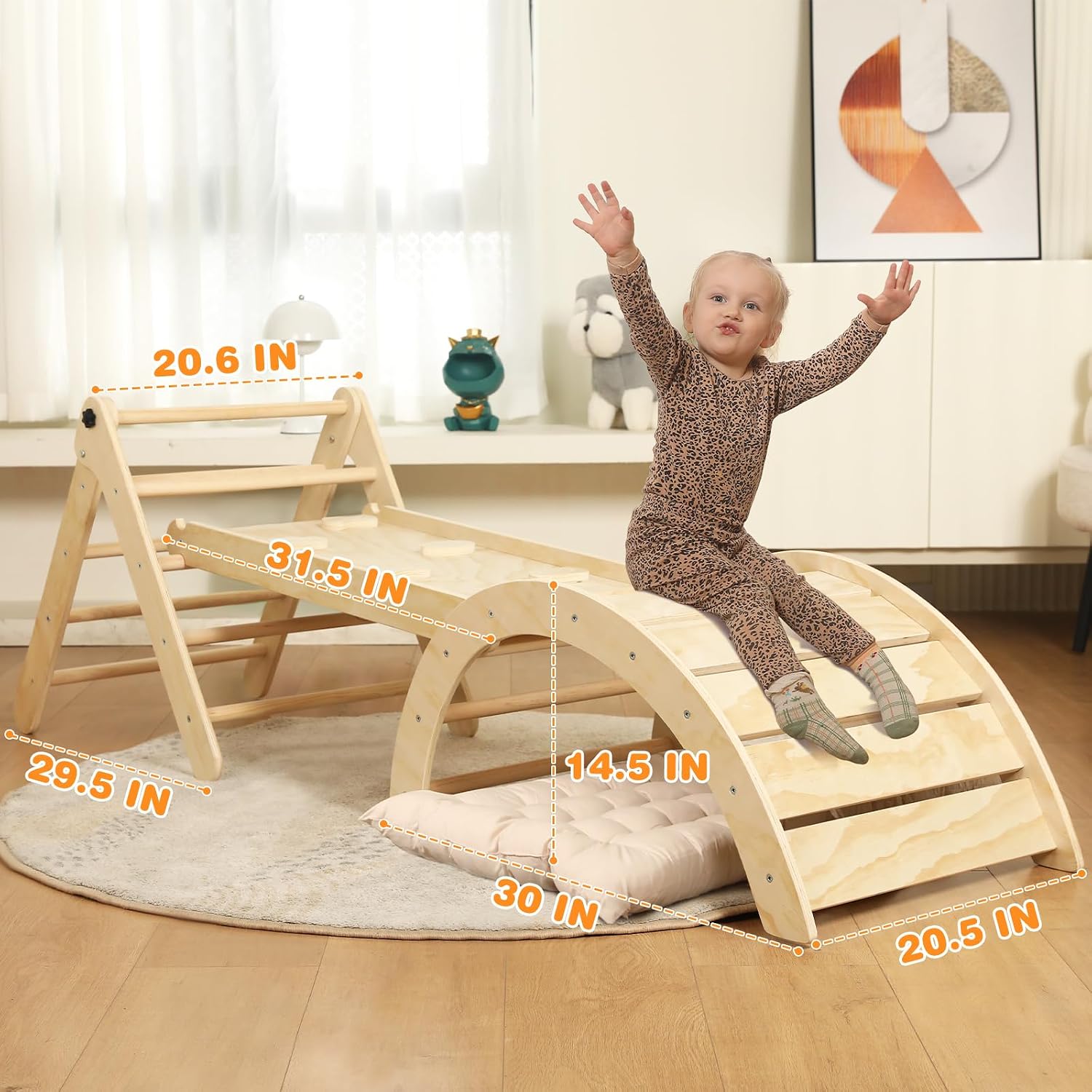 Detalle 2 de khlerox 7-in-1 Foldable Indoor Climbing Frame with Soft Cushion (Natural Wood)