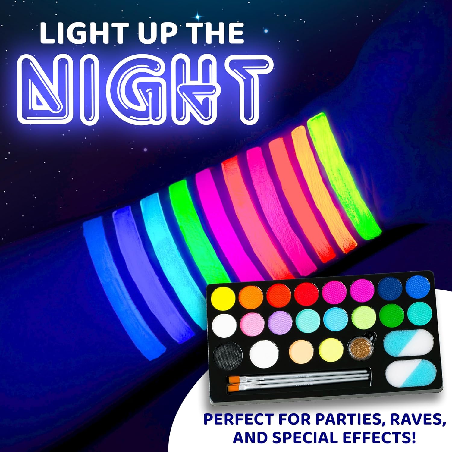 Thumbnail 3 de Blue Squid UV Neon Face and Body Paint Kit, 20 Colors with Stencils and UV Light