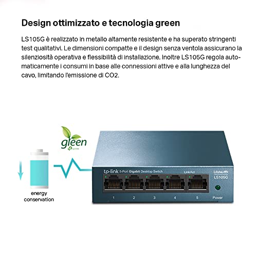 Detalle 2 de TP-Link LS105G: Switch 5 Porte Gigabit con Custodia in Metallo, Desktop