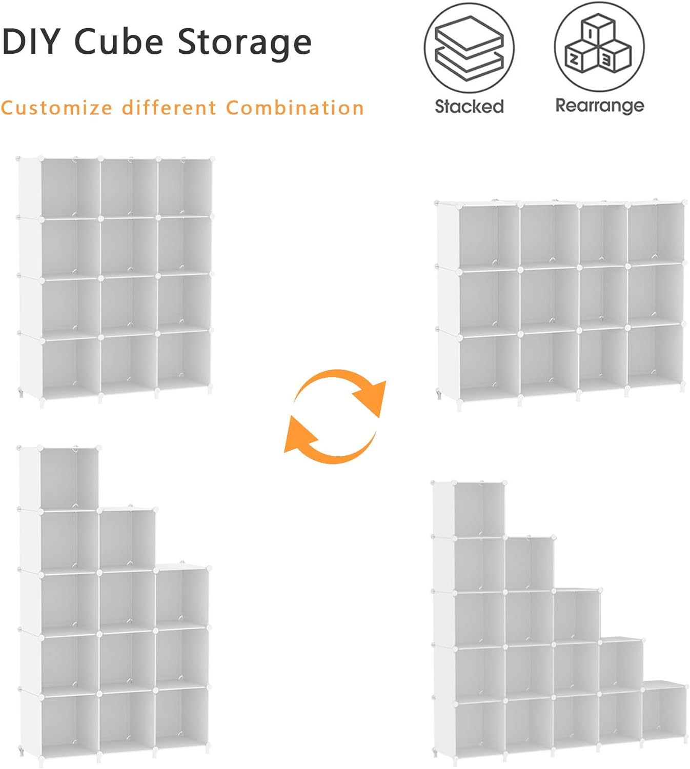 Thumbnail 4 de AWTATOS 12-Cube DIY Storage Organizer in White