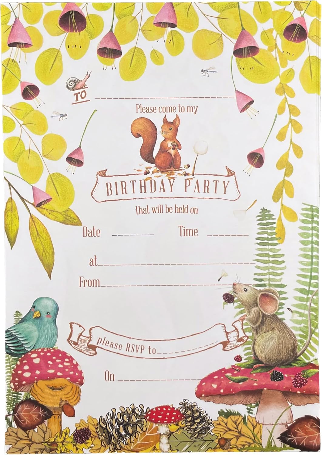 Thumbnail 3 de M & G Mustard & Gray children’s party invitations (Nature woodland) – A5, pack of 24