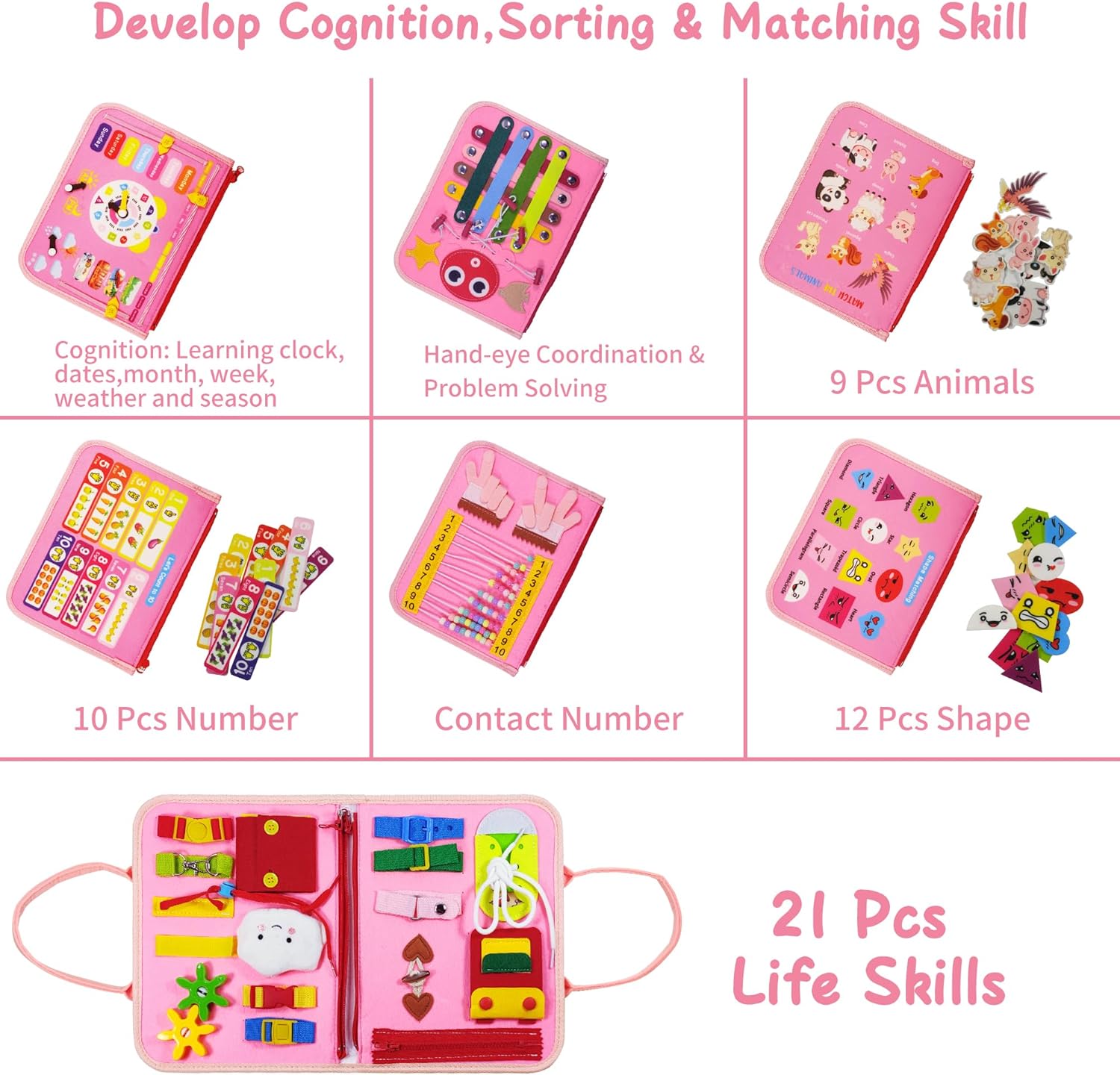 Detalle 2 de LearnToy Montessori Busy Board for Girls (3–5 Years): An Engaging Travel-Friendly Learning Toy