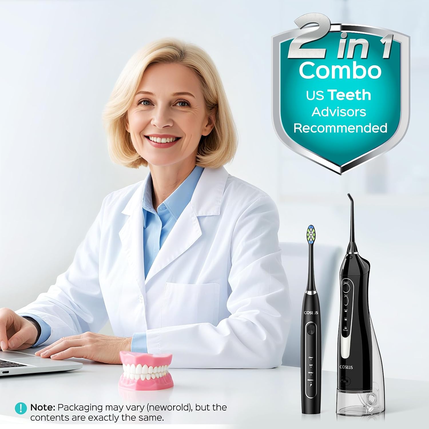 Detalle de COSLUS C20 & C41 2-in-1 Water Flosser and Sonic Toothbrush, IPX7, 300 mL