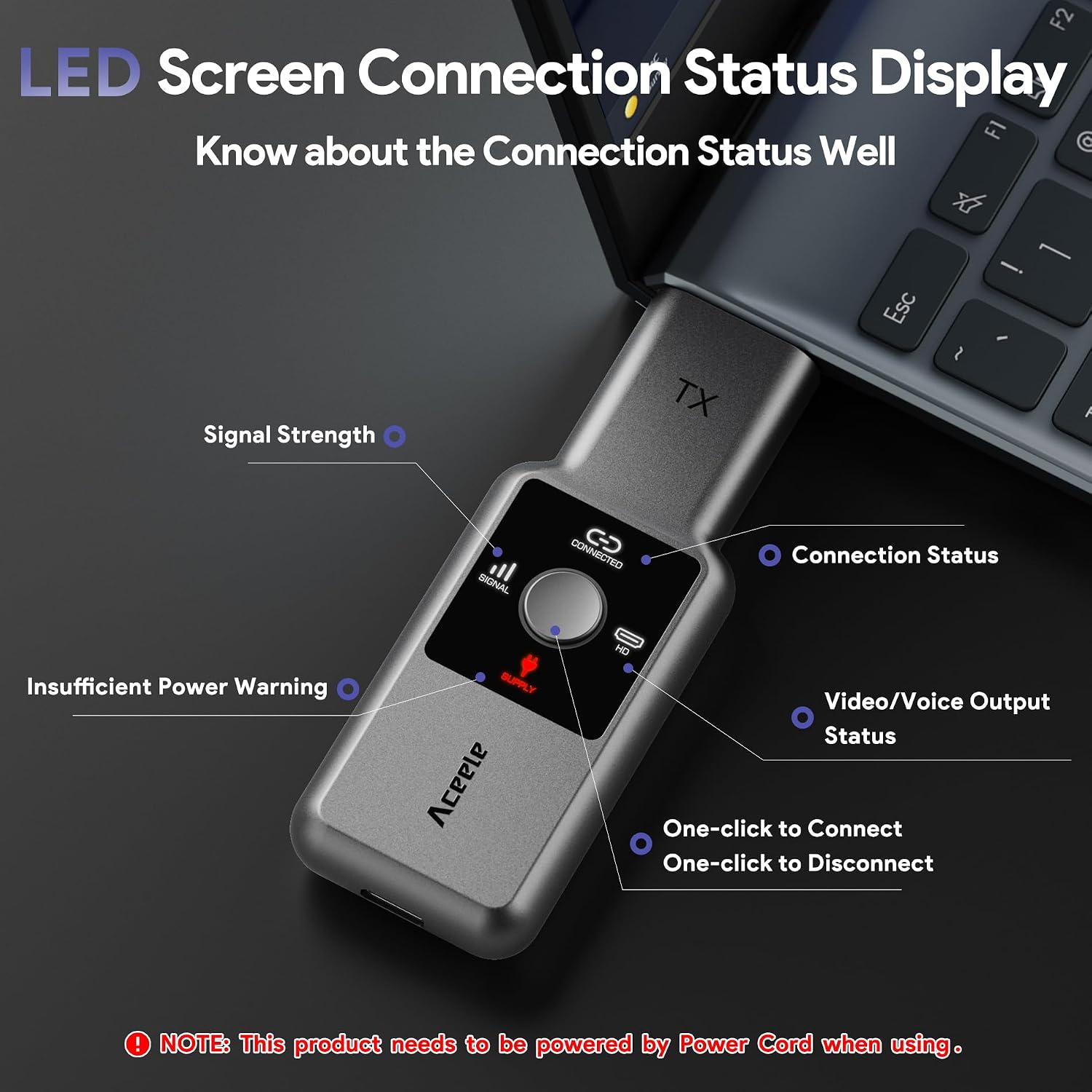 Detalle 2 de Aceele 1080P@60Hz Wireless HDMI Transmitter and Receiver with LCD Screen