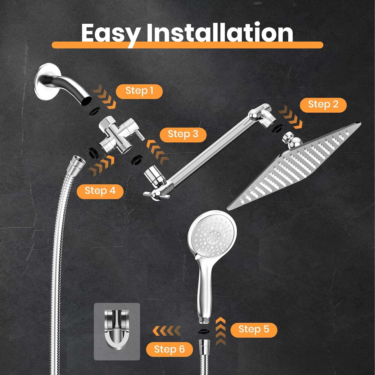 Thumbnail 5 de COSYLAND CS0001 10-Inch Rainfall Shower Head with 3-Setting Handheld Combo