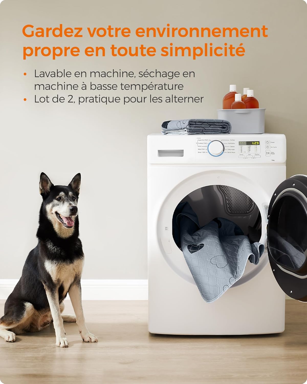 Thumbnail 6 de Feandrea Tapis Éducateur pour Chien – Lot de 2, Tapis Ultra Absorbants et Lavables, Gris, 152 x 122 cm, Taille XXL