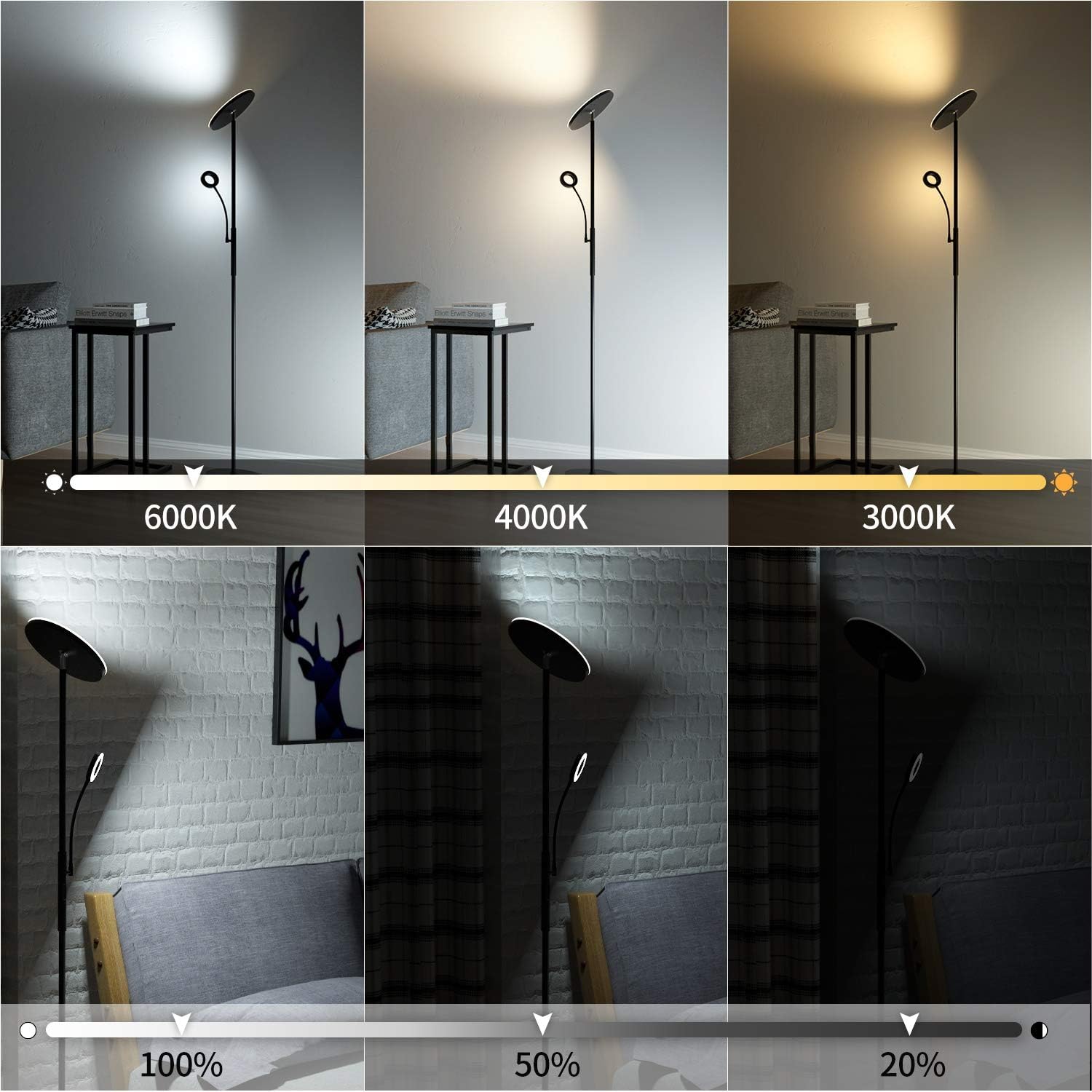 Thumbnail 1 de Modlicht 35W LED-Stehlampe dimmbar schwarz mit Leselampe, Fernbedienung & Touch, 4200 lm, 3000–6000 K