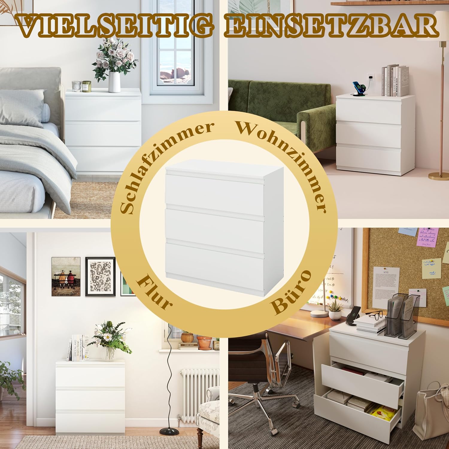 Thumbnail 5 de Liink1Ga LIKE-75-WH commode met 3 laden, wit en 70 cm breed