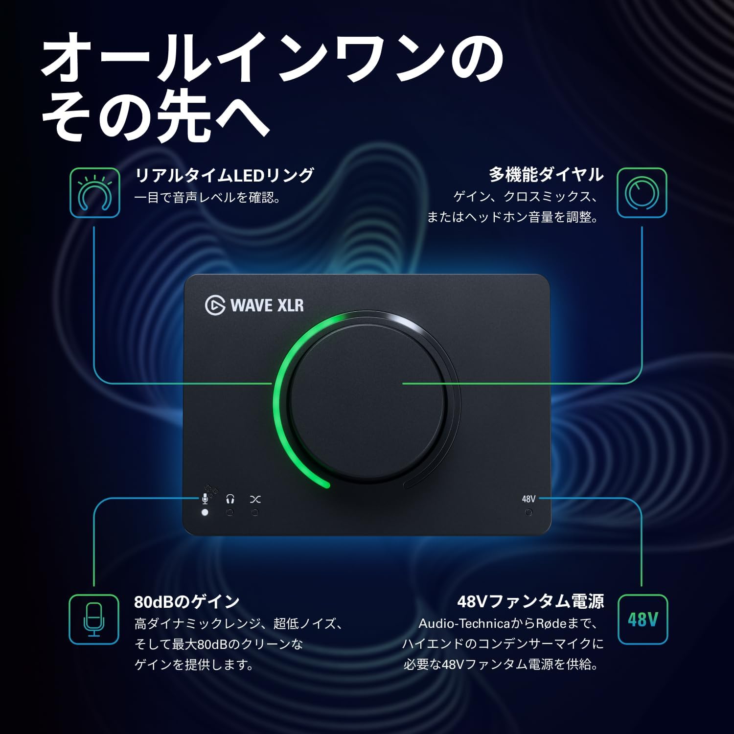 Detalle 1 de Elgato Wave XLR MK.2 XLRマイク用USBオーディオインターフェイス、80dBゲイン・DSPエフェクト搭載