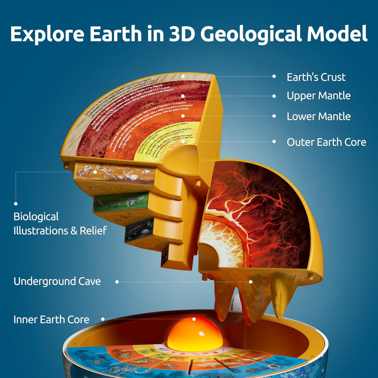 Detalle 2 de Science Openable Globe for Kids: 8-Inch Interactive Globe with Knowledge & Quiz Mode