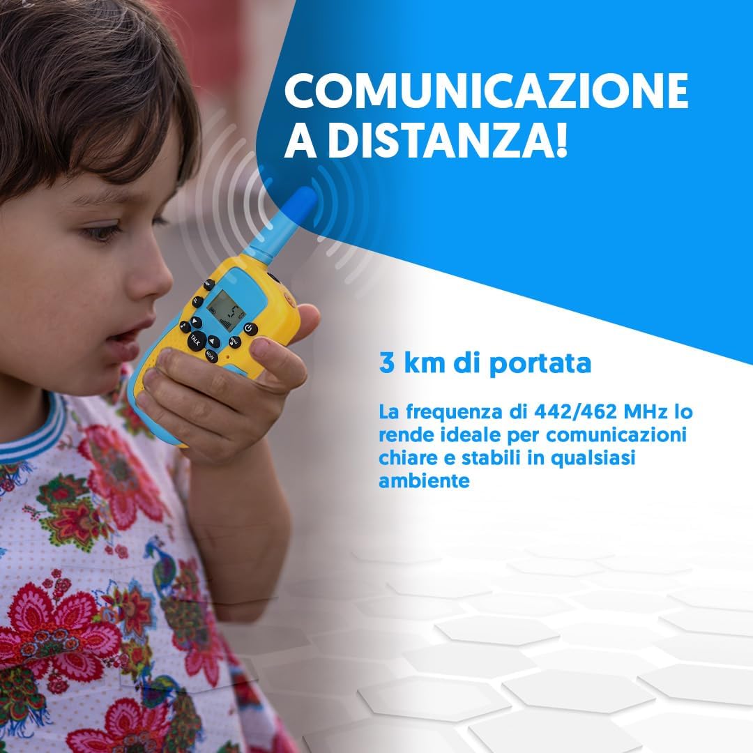 Thumbnail 4 de NK Set di 3 Walkie-Talkie per Bambini (4-9 anni) con Display LED e Torcia, 22 Canali, 3 km, Batterie Incluse