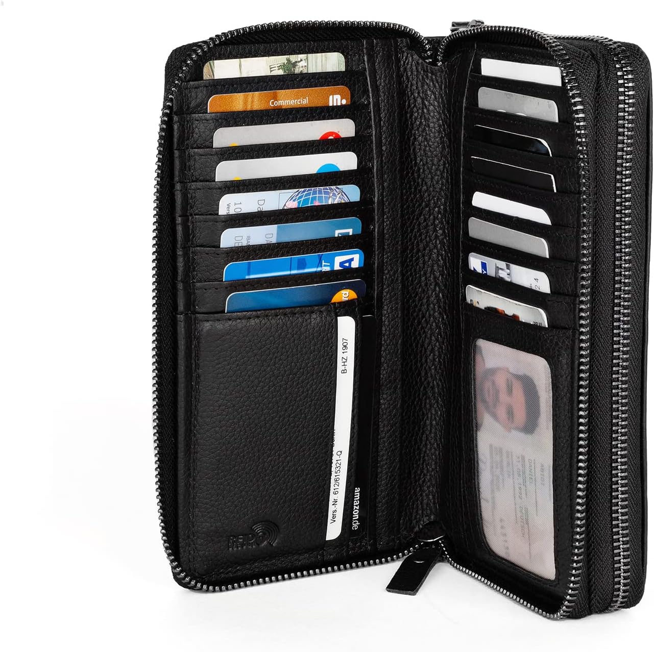 Thumbnail 5 de LEABAGS Damen-Leder-Geldbörse XXL mit RFID-/NFC-Schutz, Echtleder und großem Portemonnaie (29 Kartenfächer, doppelter Reißverschluss)
