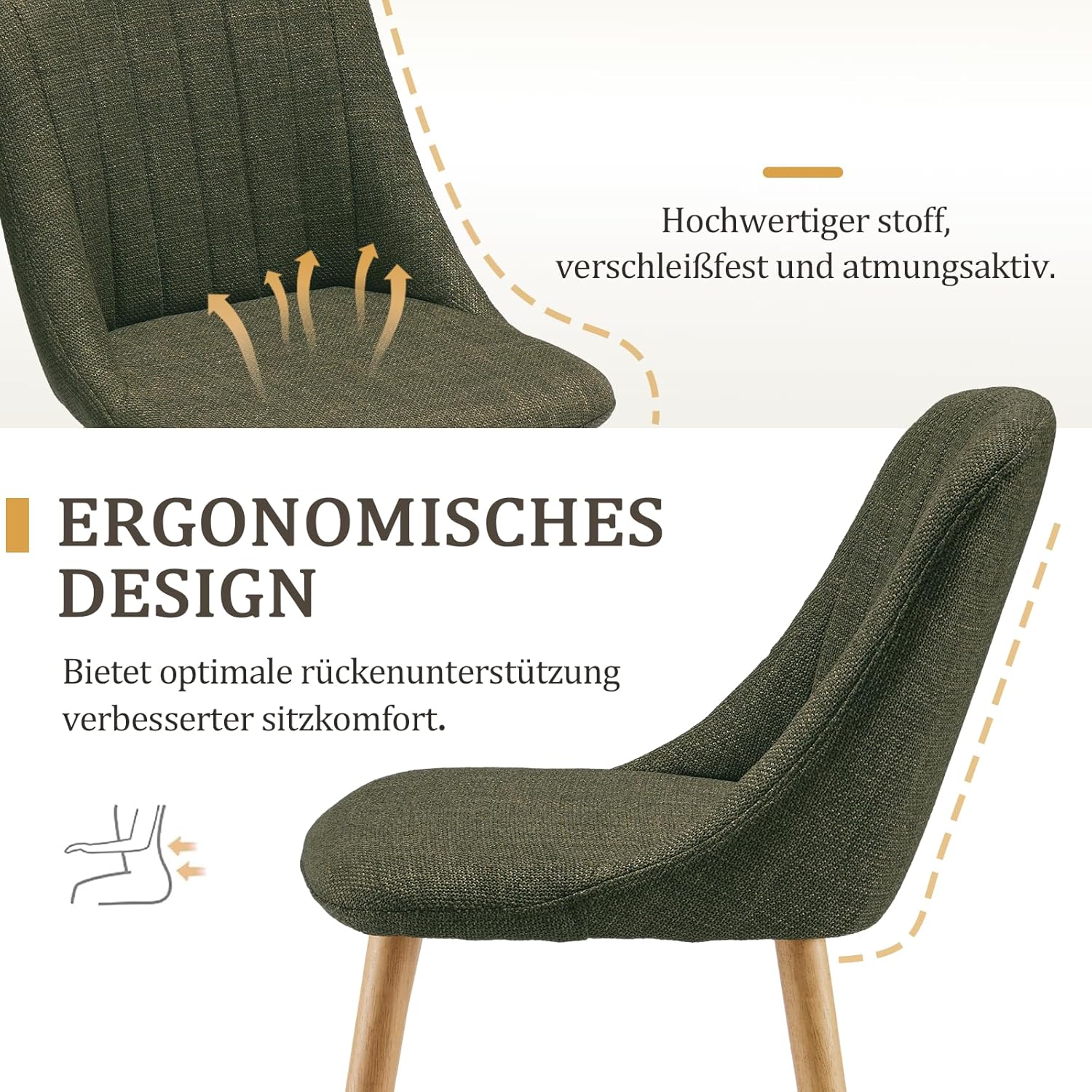 Detalle de Goeurvant 6er Set Esszimmerstühle – Holzbeine, Polsterstuhl Gras-Grün (Polyester)