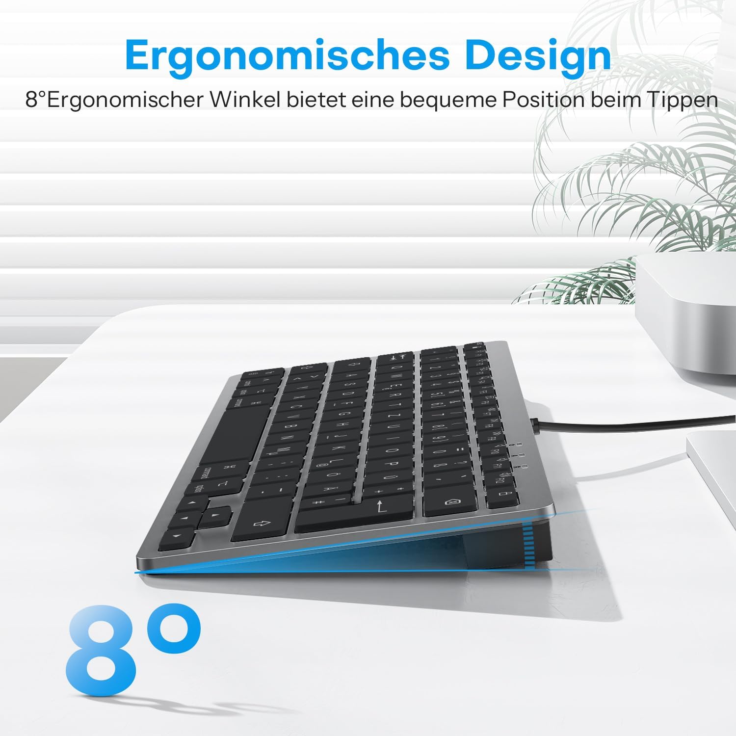 Thumbnail 6 de OMOTON kabelgebundene Mac-Tastatur mit Dualanschluss (Type-C/USB) QWERTZ, flüsterleise Tasten, grau