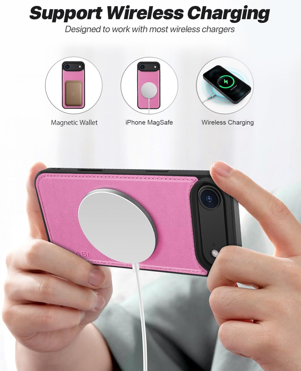 Detalle de OCASE Handyhülle für iPhone Air (6,5") – 2-in-1 abnehmbare Magnet- Klapphülle mit RFID, Kartenfach, Standfunktion und Qi-Laden (Rosa)