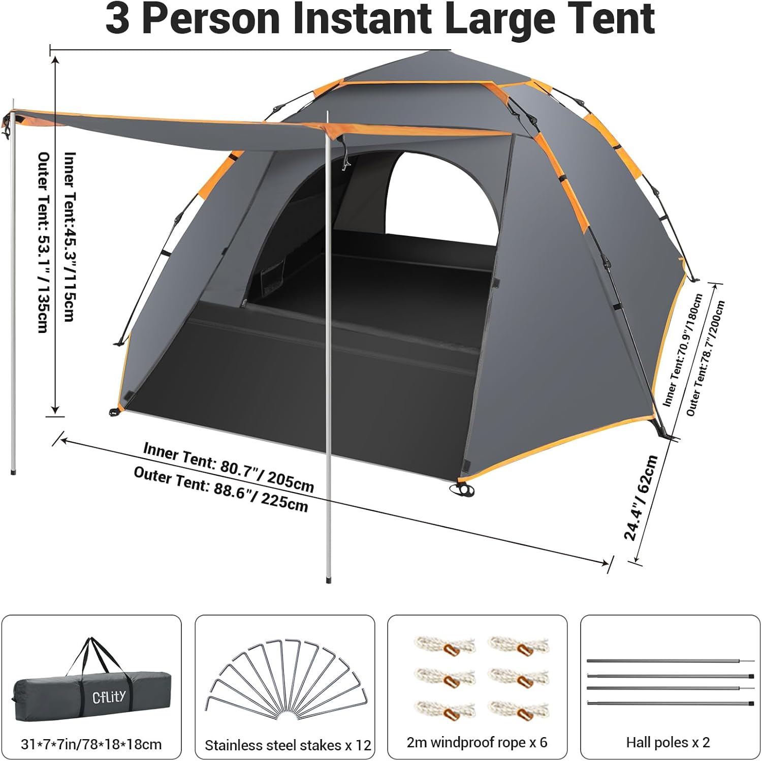 Thumbnail 5 de Cflity Camping-Zelt für 3 Personen, 4 Jahreszeiten