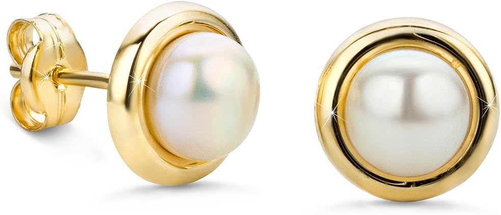 Thumbnail 1 de Orovi bijoux femme - Boucles d'oreilles en or jaune 14K (585) avec perles d'eau douce blanches 2,5–3 mm