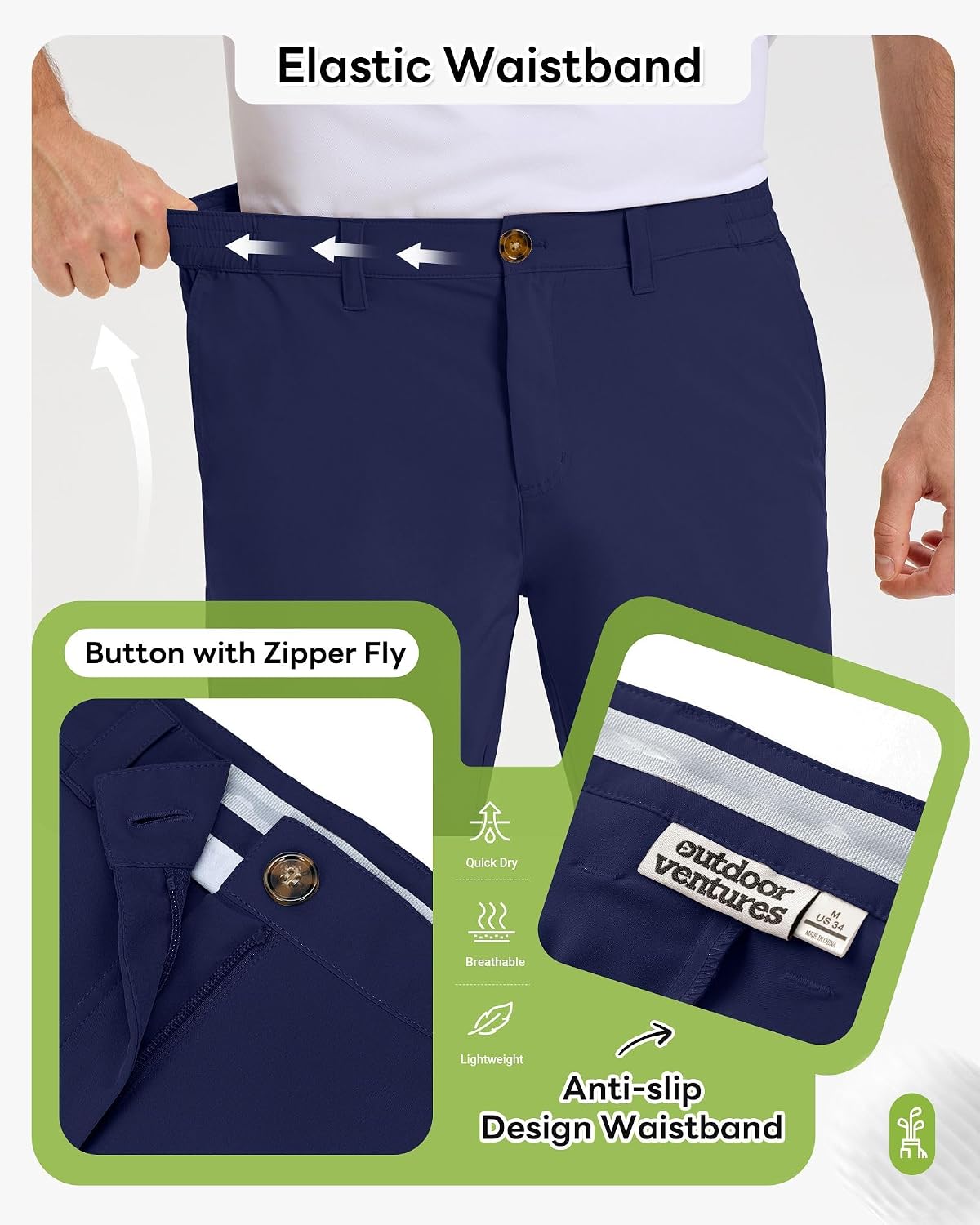 Detalle de Outdoor Ventures Men's Golf Shorts 9" UPF 50+ Bermuda Shorts