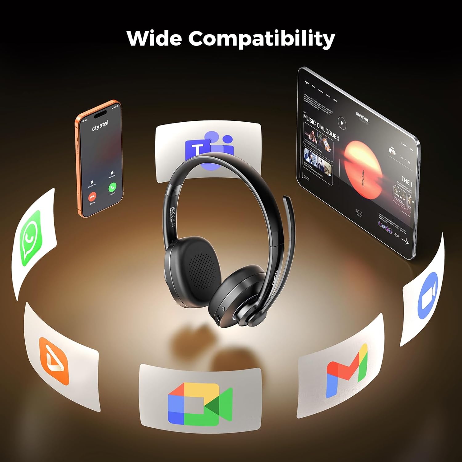 Thumbnail 5 de TECKNET Bluetooth Headset with AI Noise Cancellation: Dual-Mode USB-A & Bluetooth 6.0 On-Ear Headphones