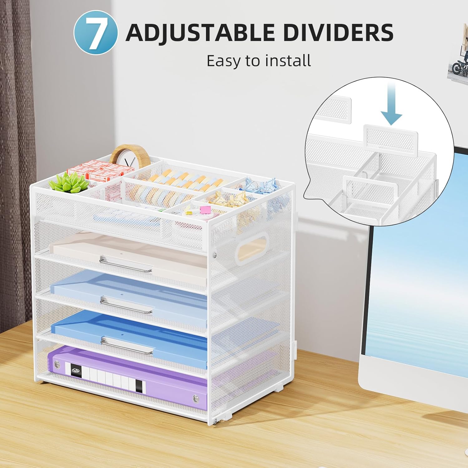Thumbnail 1 de Marbrasse 5-stufiger Schreibtisch-Organizer aus Mesh – Weiß