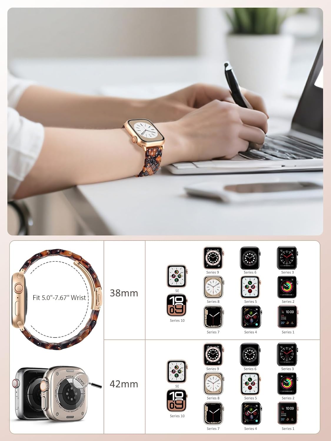 Thumbnail 3 de V.R.HOPE Resin Straps for Apple Watch (40/41/42/38mm) – Tortoise Shell