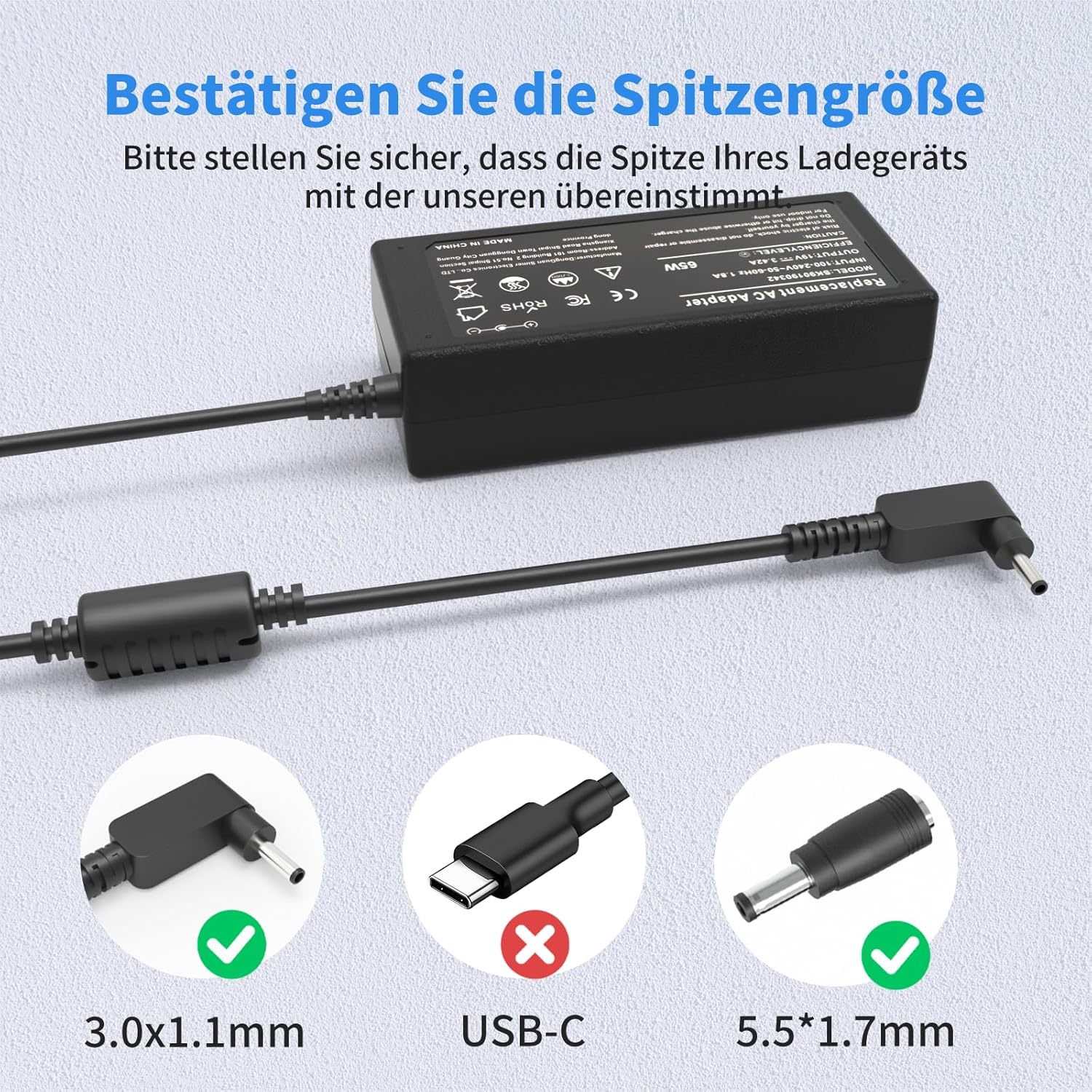 Detalle de 65W Acer Laptop-Ladegerät kompatibel mit Acer Aspire & Swift Serien – vielseitiges Ersatznetzteil