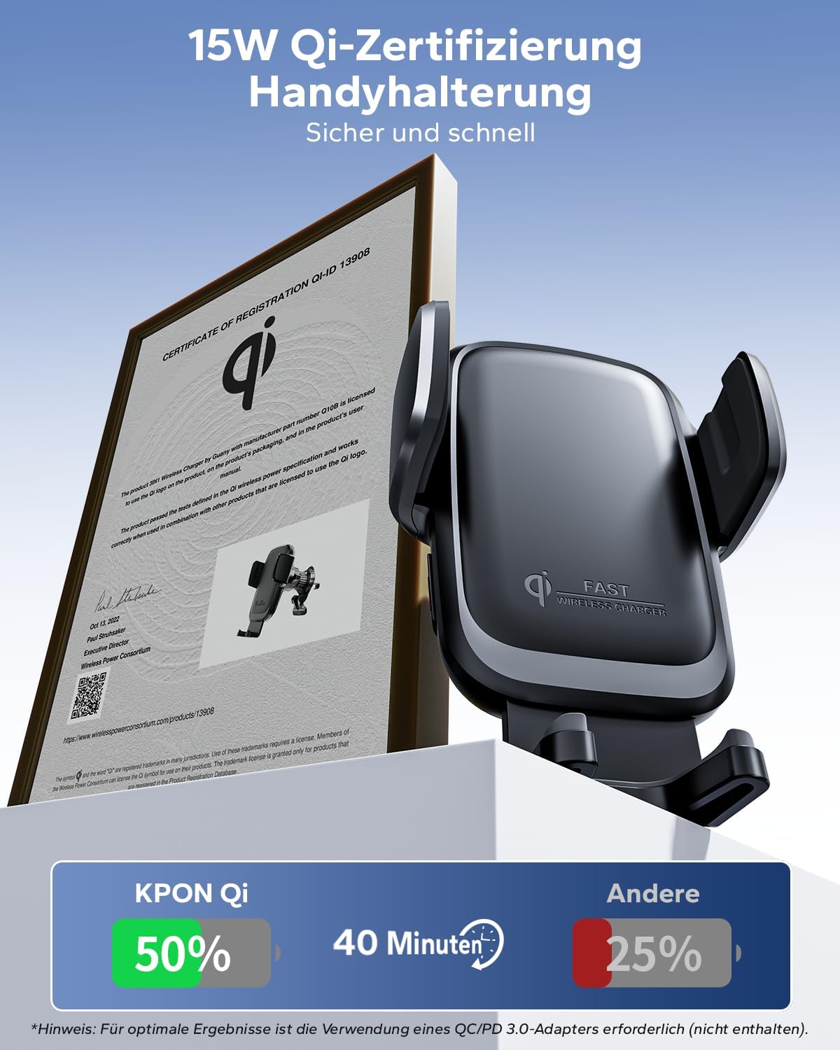Detalle 2 de KPON 15W Qi Handyhalterung Auto mit Sauger