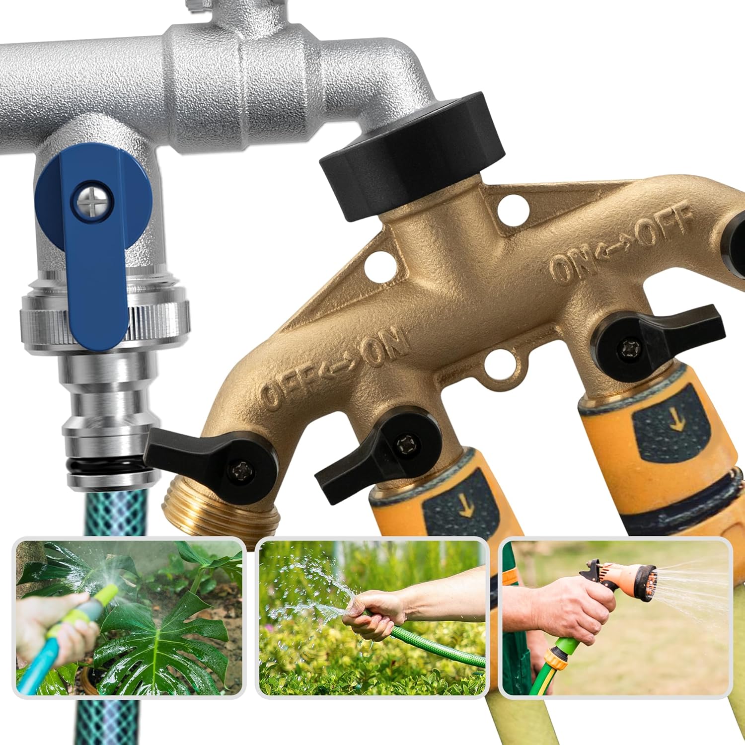 Thumbnail 3 de VANCOCO 4-Wege Wasserverteiler 3/4 Zoll Messing mit Schnellkupplung – 1/2 Zoll Adapter, Hochdruck-Verteiler für Bewässerungssysteme
