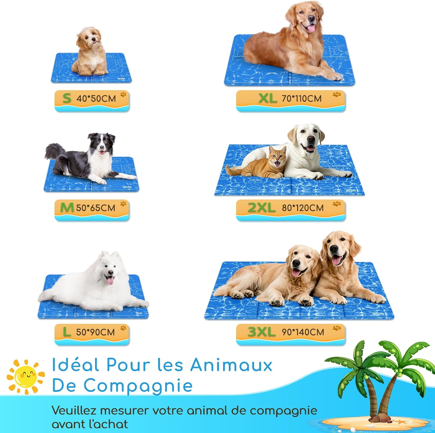 Thumbnail 2 de Nobleza tapis de refroidissement auto-réfrigérant au gel non toxique pour chiens et chats, 65 x 50 cm, bleu (taille M)