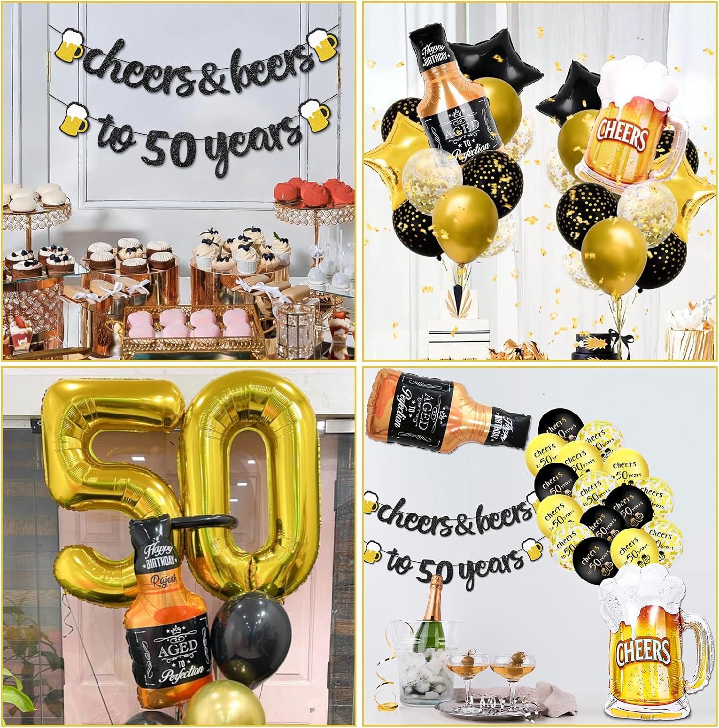 Thumbnail 5 de 50th Birthday Decorations set with “Cheers to 50 years” banner and foil number 50 balloons