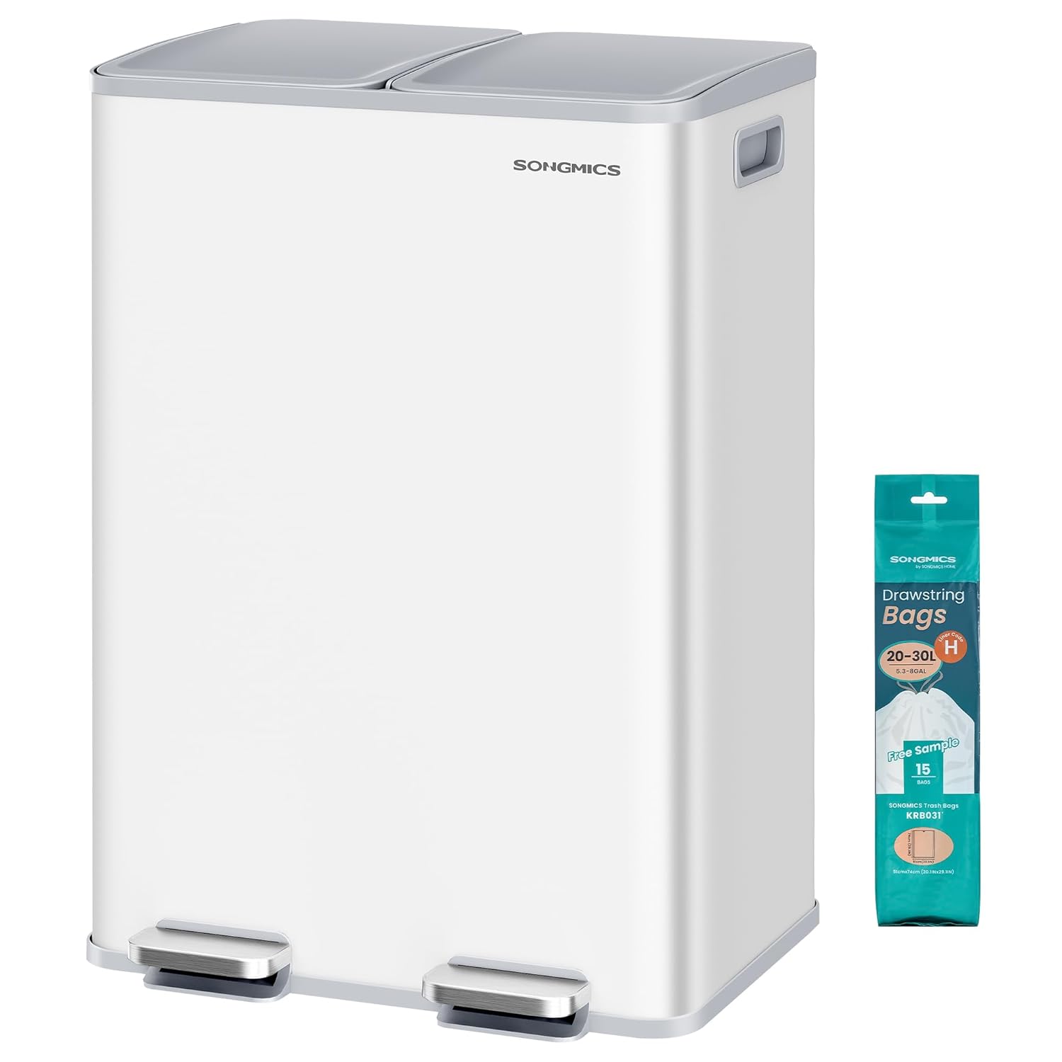 SONGMICS Kitchen Bin 2 x 30 L dual compartment