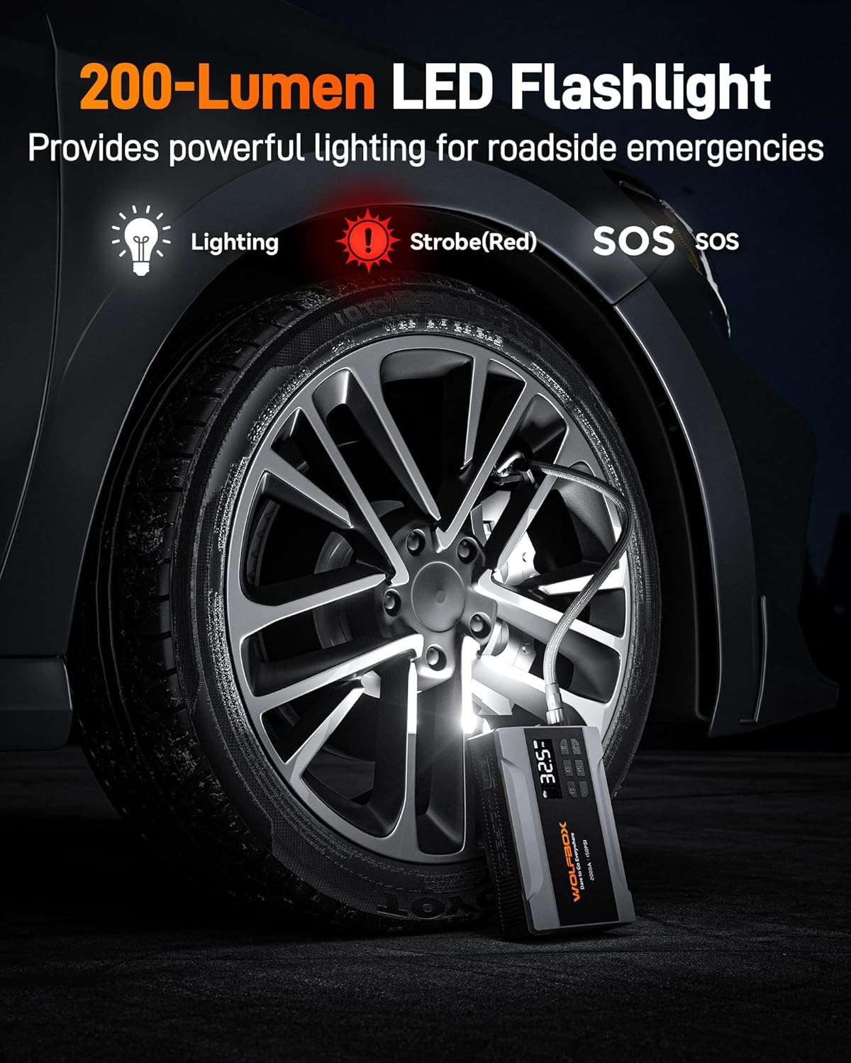 Thumbnail 4 de WOLFBOX 2000A : démarreur d’urgence 12V portable avec compresseur 150 PSI, power bank et LED