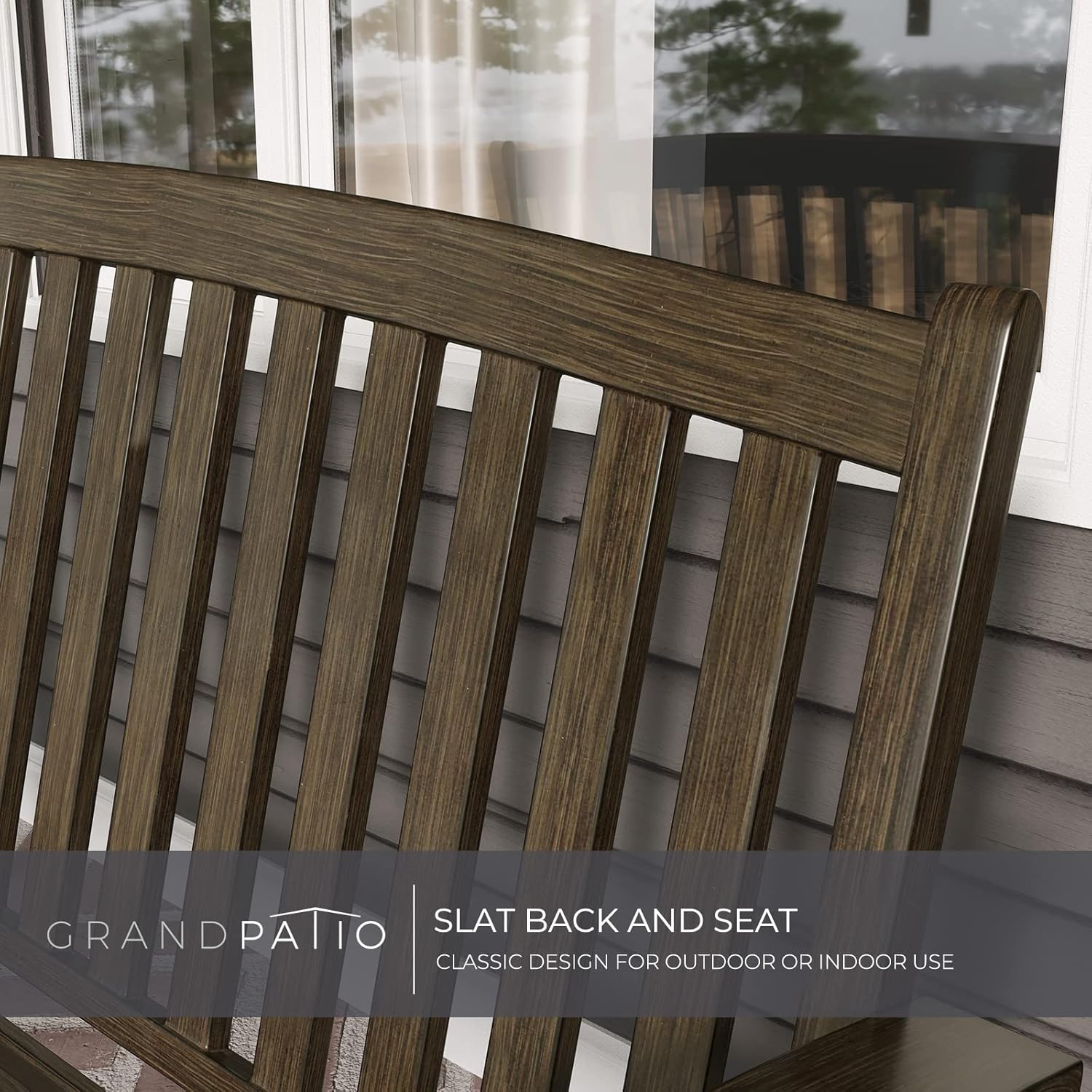 Detalle de Grand patio Outdoor Bench (Dark Brown) – anti-rust metal frame garden bench, 300kg capacity
