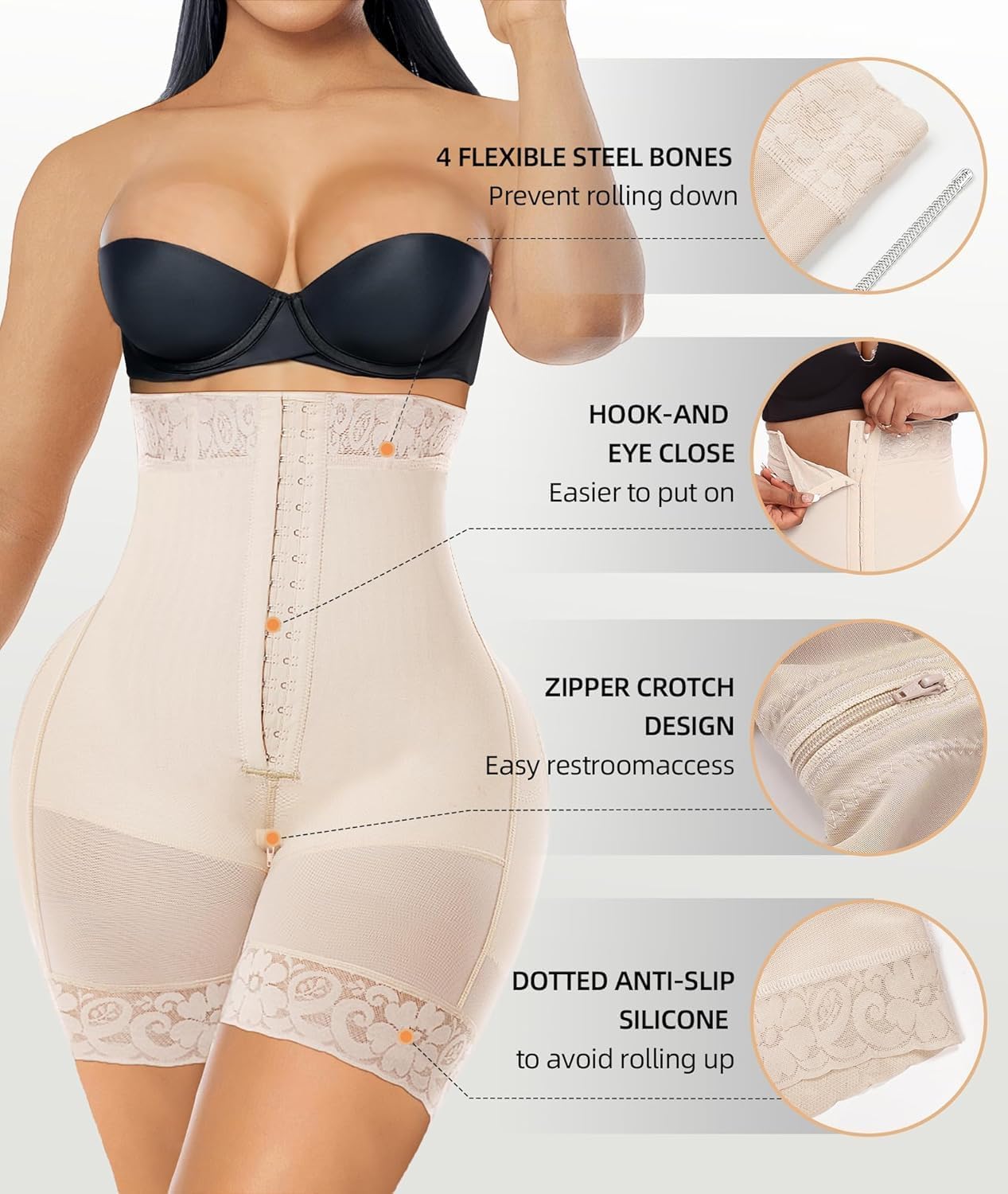 Thumbnail 6 de YIANNA Tummy Control Shapewear Shorts with Strapless Design and Crotch Zipper